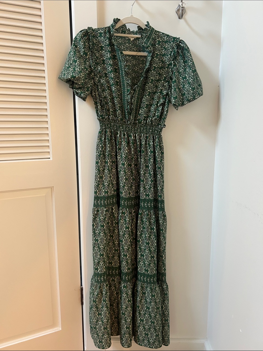 Max Studio Green Floral Tiered Maxi Dress